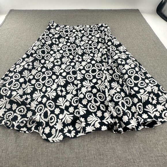 ANN TAYLOR Floral Skirt Flowy Knee Length Classy Black White 2 Lined Polyester - Picture 11 of 12